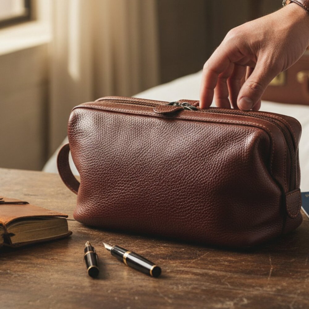 Classico Leather Shave Kit | Brown Leather Dopp Kit | Made in Colombia | Travel